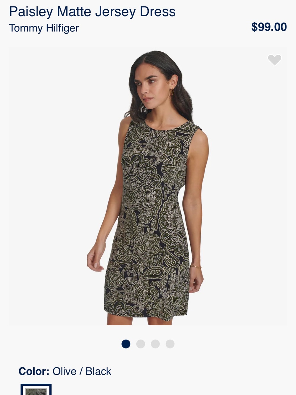 Tommy Hilfiger Olive & Black Paisley Sleeveless Midi Dress